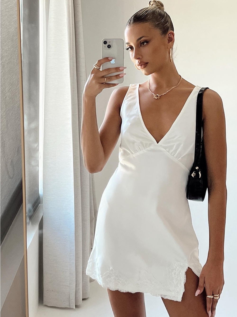 Princess Polly White Satin V-Neck Lace Trim Slip